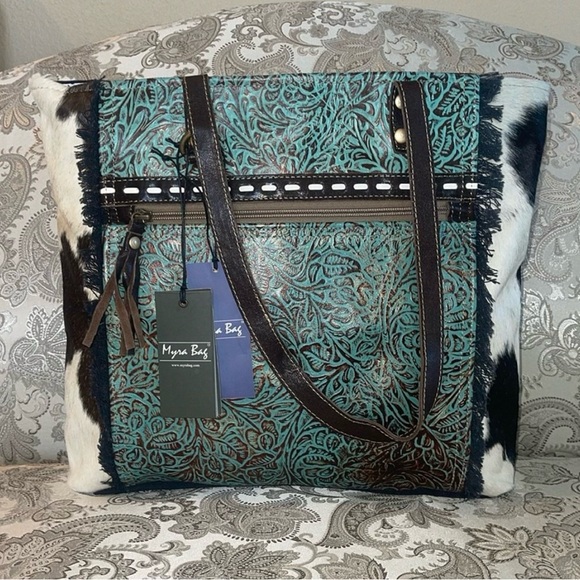 MYRA-"RUSTIC AZURE CANVAS & HAIRON BAG" - Picture 1 of 3